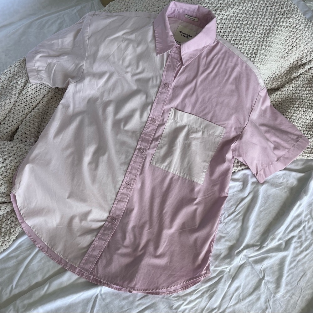Abercrombie & Fitch Pink and White Button Down Shirt Oversized  Size S